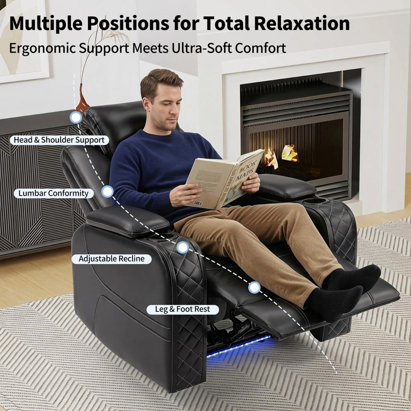 36.2" Wide Modern Upholstered Padded Arm Power Controlled Recliner Home Theatre Seating With Storage (Set of 10)