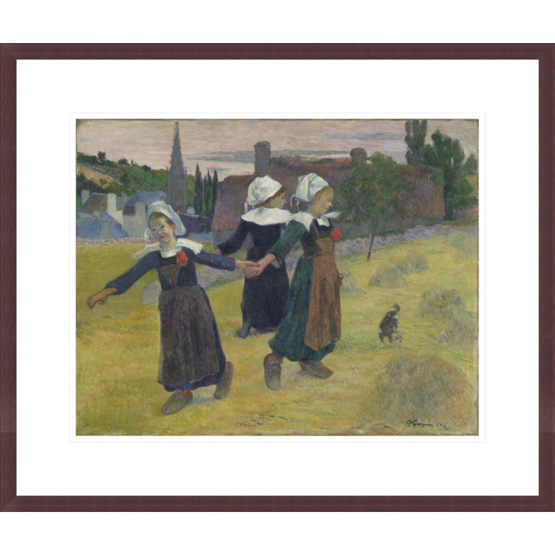 «Brittany Girls Dancing Pont-Aven» par Paul Gauguin - Estampe numérique encadrée, H 17,75 po x l 21,01 po