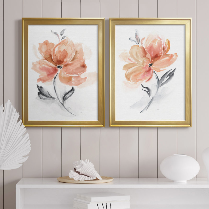 " Soft Sensation I " 2 - Pieces Painting Print, Gold Framed Canvas, 30.5" H x 22.5" W x 1" D