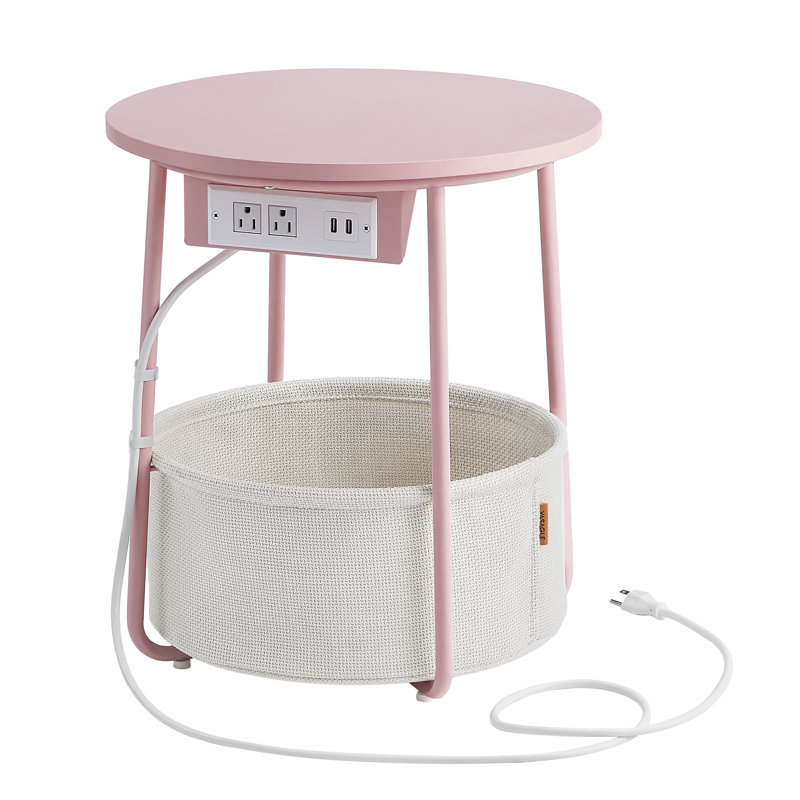 Table d'appoint avec station de charge, Gelée rose / blanc crème