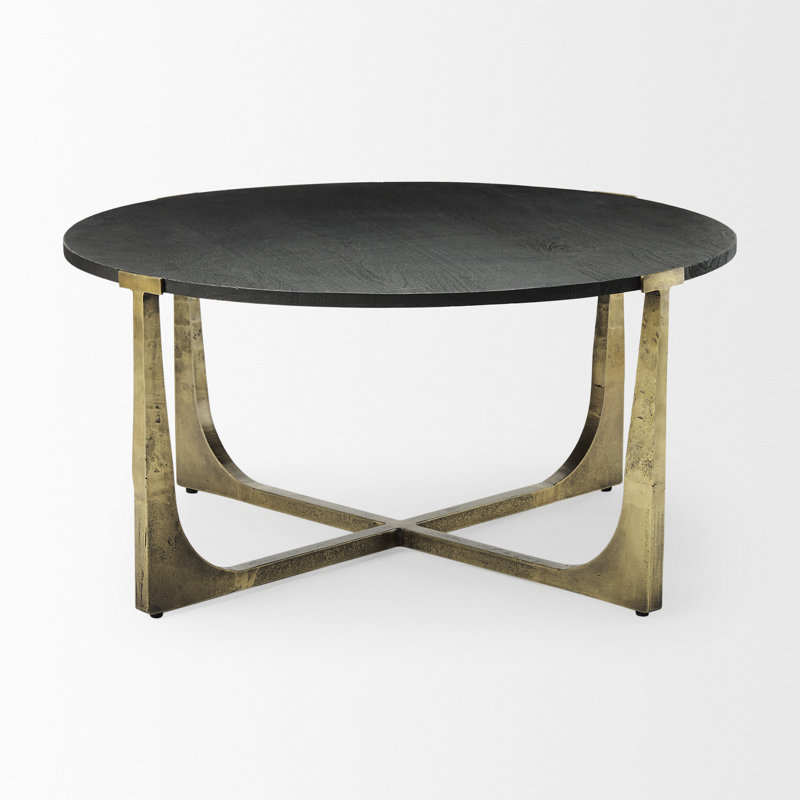 Solid Wood Top Single Coffee Table, Black, Wood