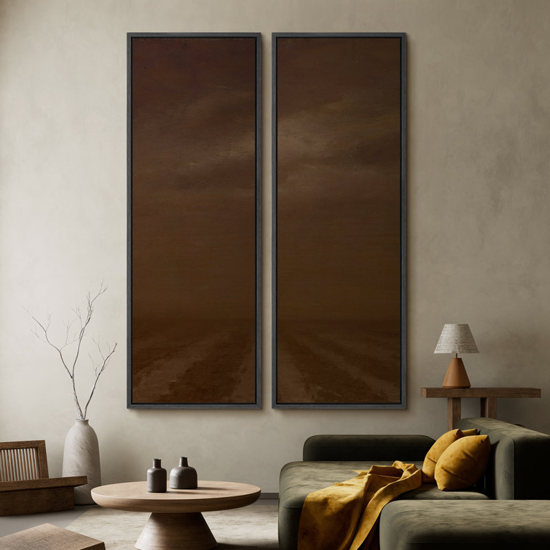 Ensemble de 2 toiles encadrées 20 x 60 pouces Vintage Floral and Landscape, Noir