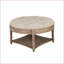 Table de repose-pieds ronde avec rangement en lin imperméable capitonné à 2 niveaux 31,5 po Farmhouse | Bois de noyer brun-2071237897-2071237896