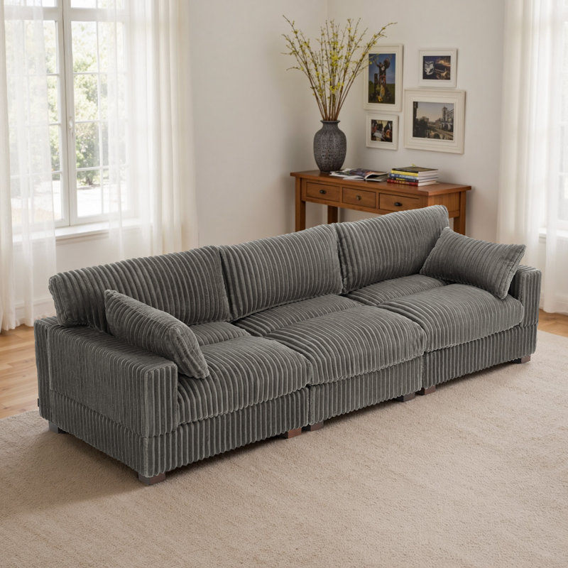 Canapé modulaire réversible 3 pièces rembourré en flanelle de fourrure de lapin gris clair, Gris clair, 3