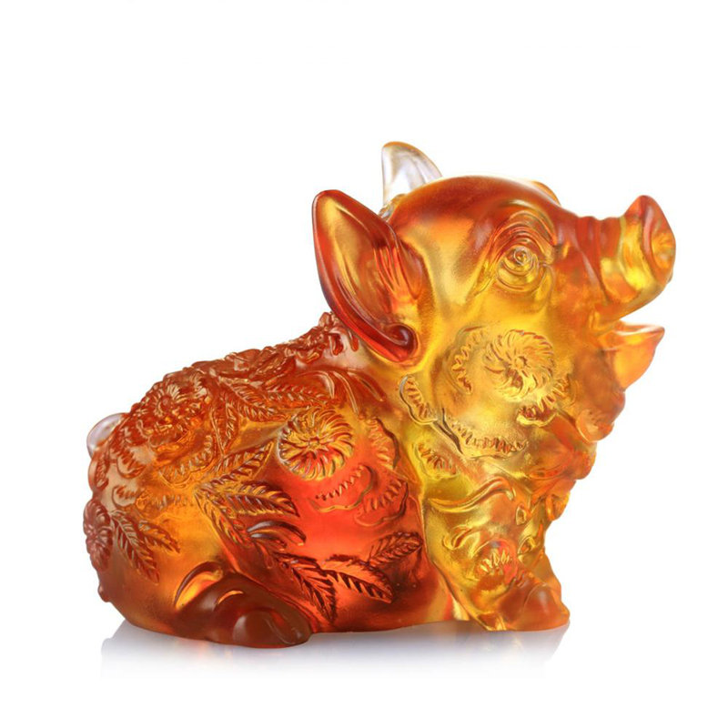 Year Of The Pig "Piglet Of Fortune" Chinese Zodiac Figurine In Dark Amber/Light Amber (Limited Edition)