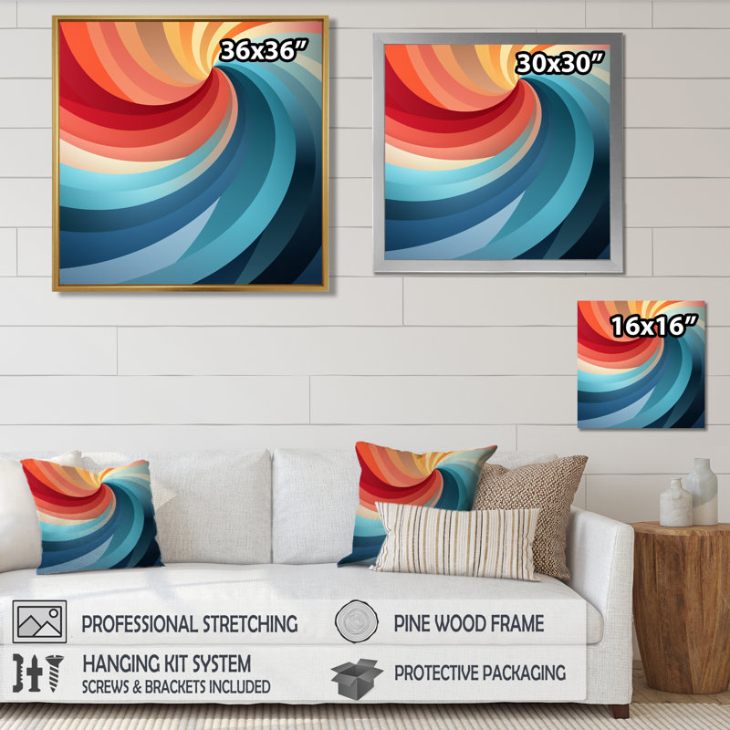 Minimal Streams Vibrant Retro Colors - Abstract Spirals, art mural, Toile avec cadre flottant brun
