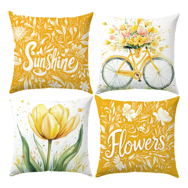 4 Pcs Flowers Pattern Decorative Pillow Covers