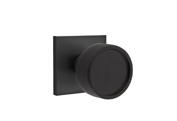 Ensemble de boutons d'intimité Emtek Select avec rosette carrée, tige conique et bouton moleté, Dos plat