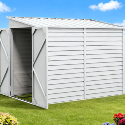 Abri de jardin pour outils et moto - Structure extérieure en métal verrouillable, ventilation, double porte, acier galvanisé, 143 cm L x 270 cm P, blanc. Idéal pour les outils, tondeuses à gazon, outils électriques.