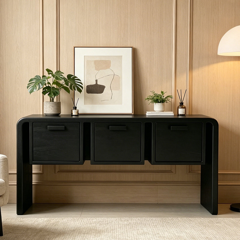 Console Mid-Century, 31.5" H x 63" W x 15.7" D