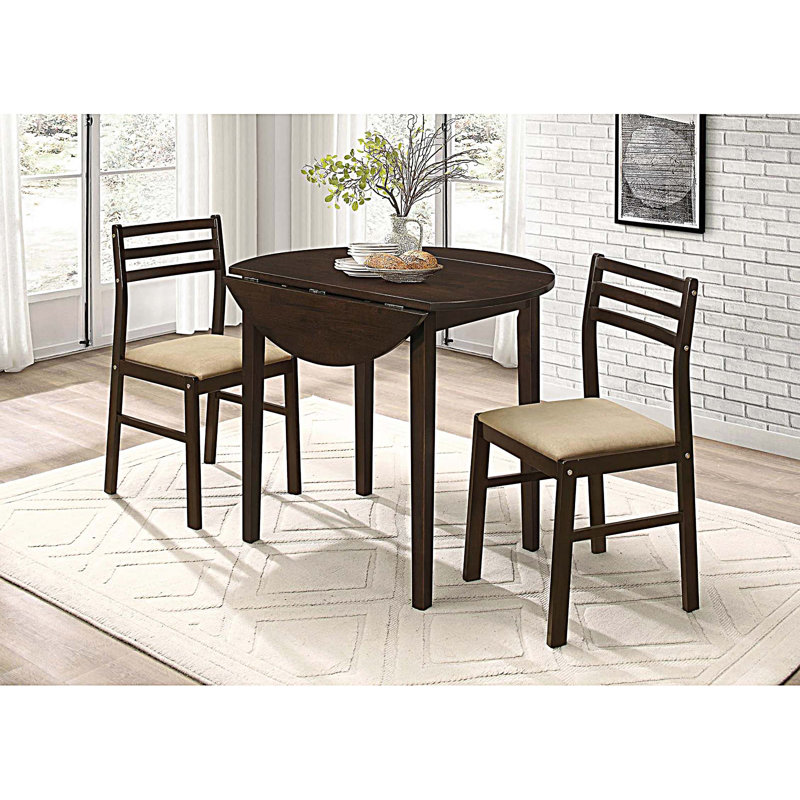 3-piece Dining Table Set with Drop Leaf, Cappuccino, Cappuccino