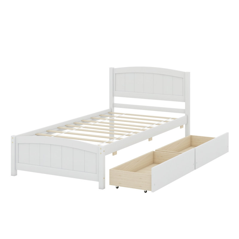 Lit plateforme avec tiroirs, Blanc