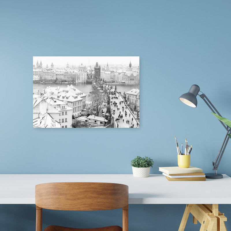 Snowy Prague Charles Bridge Abstract Contemporary Architecture City Wall Art Print by Anna Mogilnicka - Print