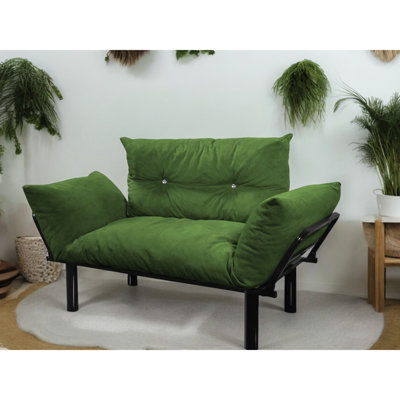 Causeuse en kaki - futon pour le salon et la chambre à coucher. Nettoyage sous les pieds. Choix de couleurs avec accoudoirs. Instructions d'installation incluses. Aucun outil supplémentaire nécessaire. Structure en métal, rembourrage en mousse. P 24 p