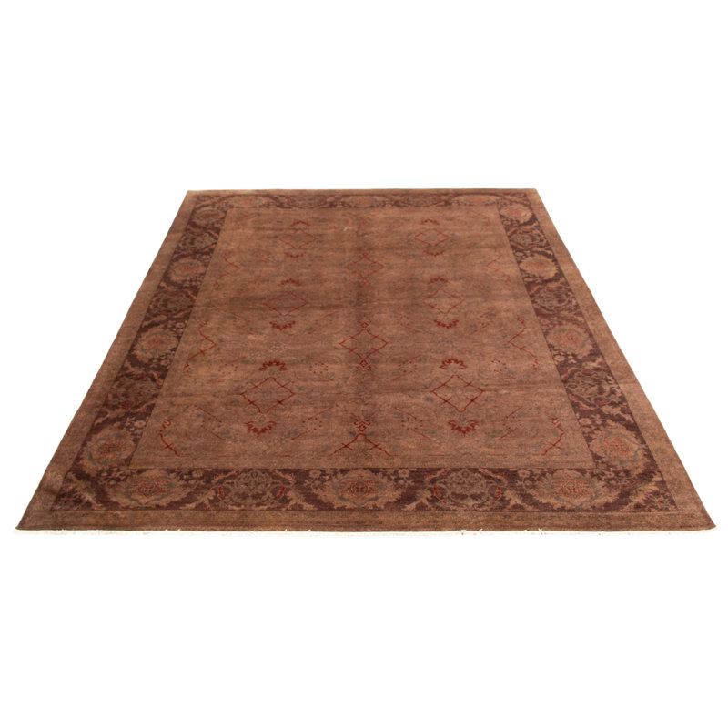Tapis brun unique noué à la main 9 pi 1 po x 11 pi 10 po