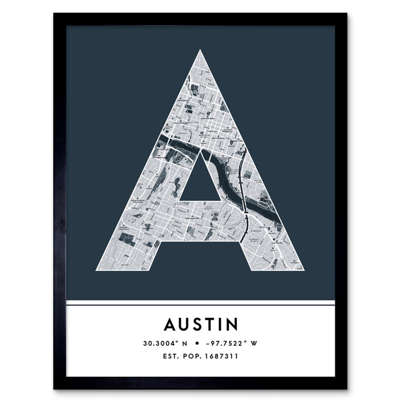 Austin Texas United States City Map Navy - Single Picture Frame Typography