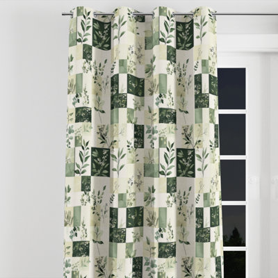 Patchwork Velvet Curtains - Country Farmhouse Meadows Quilt Grommet Curtain - 1 Panel