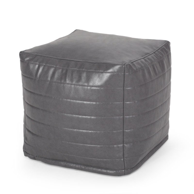 Candy Contemporary Faux Leather Suqare Pouf, Gray, Gray