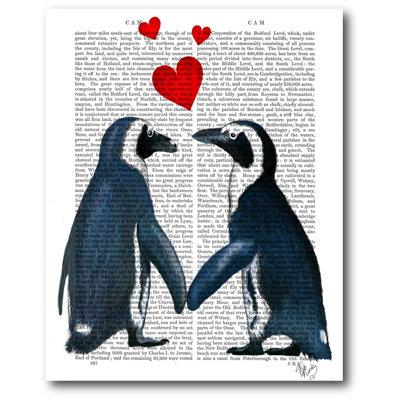 Penguins avec love hearts, impression sur toile