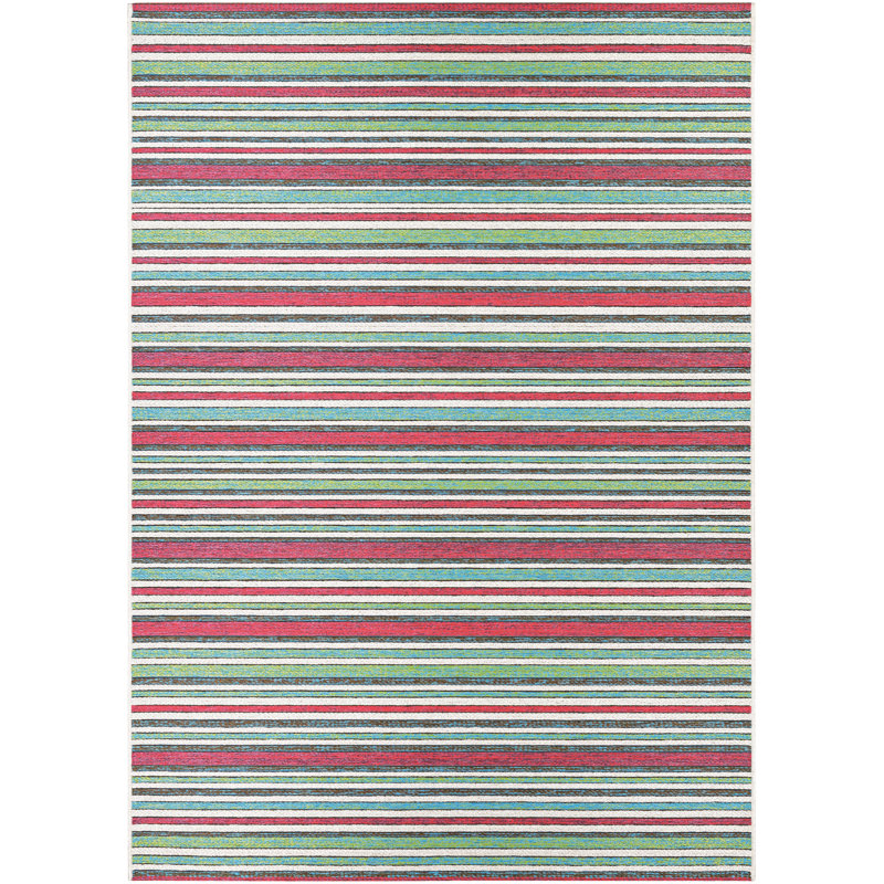 Tapis d'extérieur multicolore à rayures multicolores Ellenton Performance, Rectangle 2 pi x 3 pi 7 po