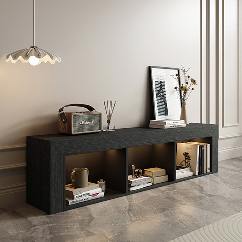 Black Manufactured Wood TV Cabinet Fireplace