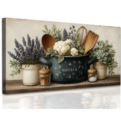GUTTAY Rustic Kitchen Canvas Wall Art Prints, Farmhouse Kitchen Decor Vintage Food Still Life Painting, Serene Floral Country Artwork, Ready-to-Hang Picture for Kitchen Dining Room, 12x24 inches