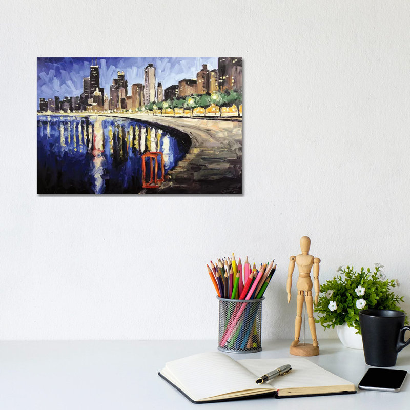 Lake Shore From Lincoln Park by Roger Disney - Painting on Canvas, No Framed, 66.04 cm H x 45.72 cm W x 3.175 cm D