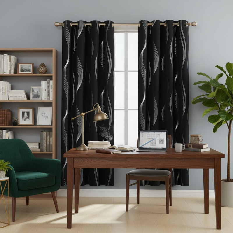 Blackout Curtain Panel Pair, Black, 132cm Width x 183cm Drop