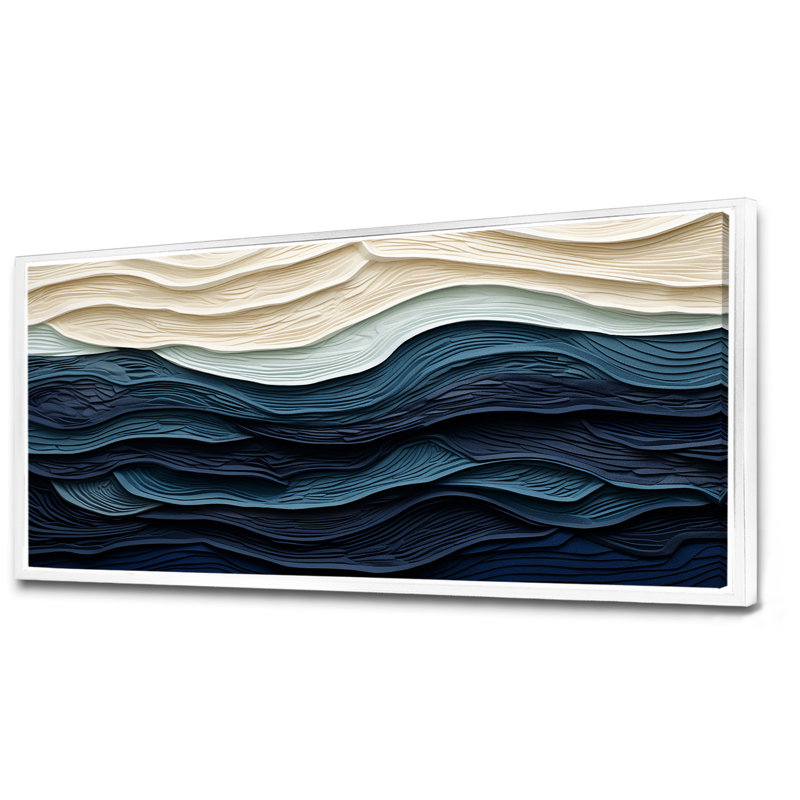 «Blue and White Coastal Waves», impression murale abstraite sur toile côtière, H 28 po x l 60 po, Blanc