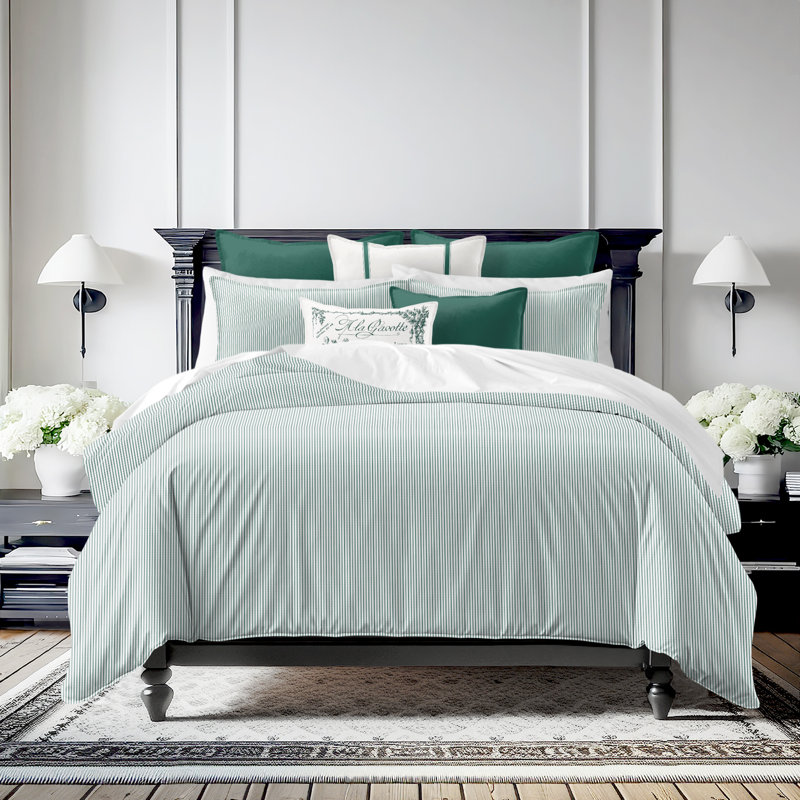Jaxon Stripe Cotton Reversible Coverlet Set, Cal.King Coverlet/Bedspread + 2 King Shams, Evergreen