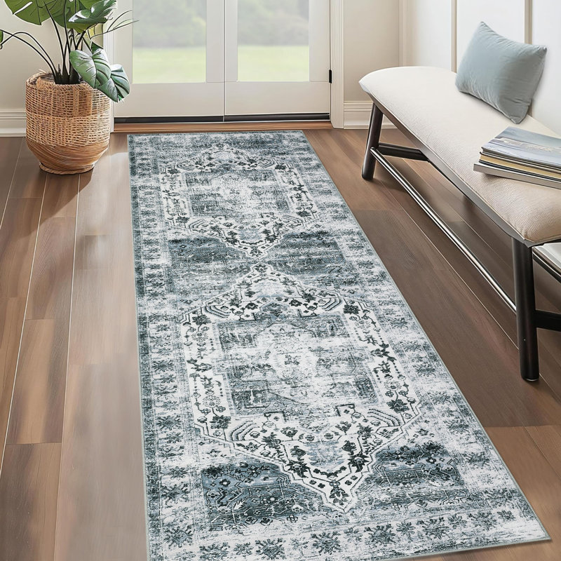 Tapis de couloir Tapis de couloir vintage 2 x 6 Tapis de couloir décoratif délavé pour l'intérieur, Gray