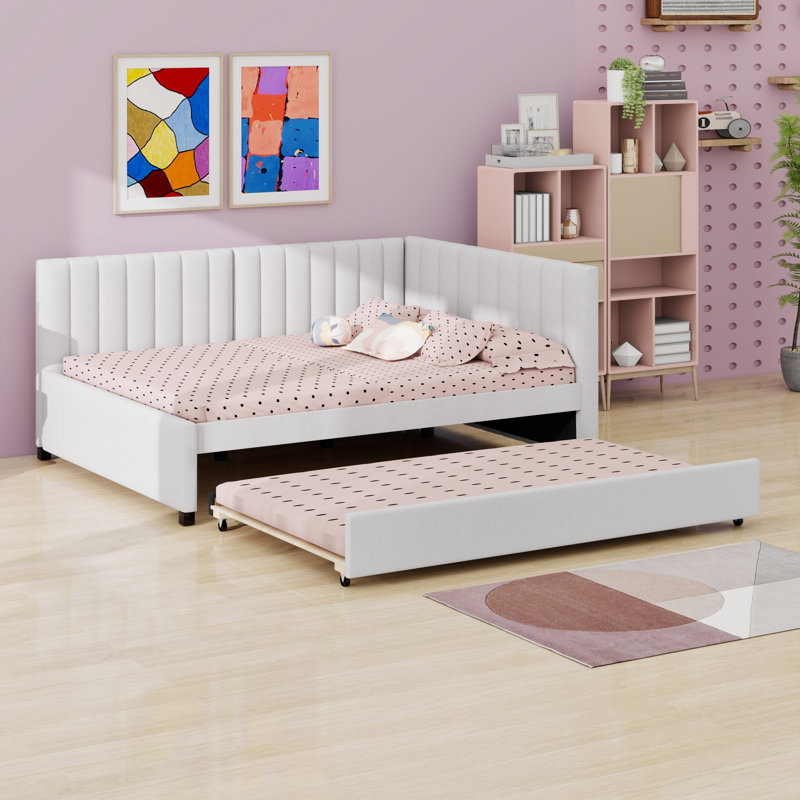 Lit de jour rembourré avec couchette, Beige, Complet/Double