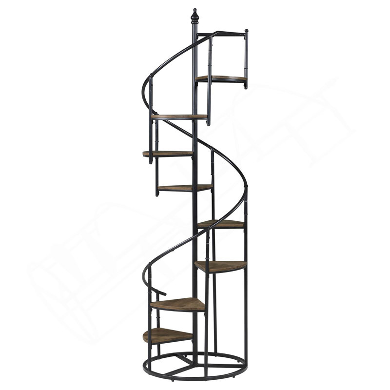 Bibliothèque à escalier rustique brun et noir à 8 tablettes