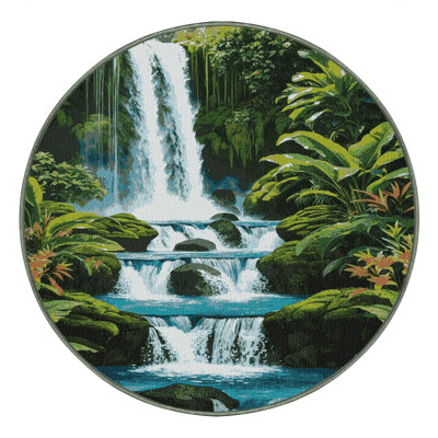 Washable Waterfalls Hawaiian Area Rug