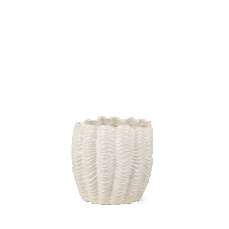 11" Cream Ceramic Sculptural Waves Table Vase