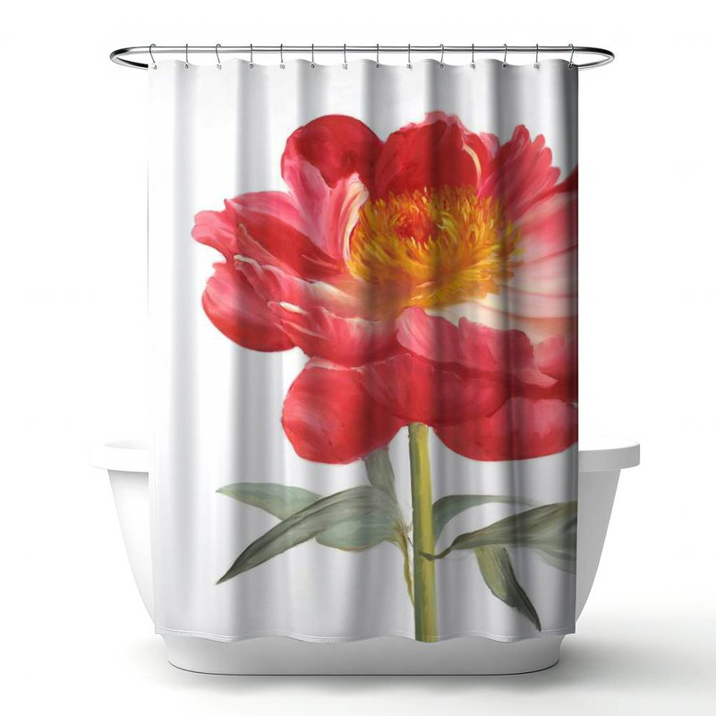 Pink Peony Floral – Polyester Shower Curtain, Dye Sublimation Print, 71" W × 74" L, Pink/Green/Orange Floral 82