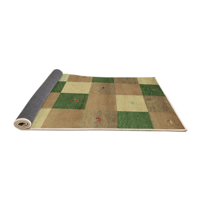Tapis contemporain vert / pêche, Rond 4 pi