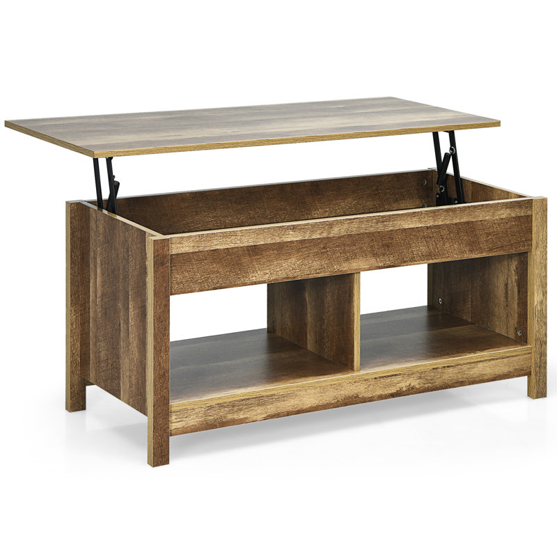 Table basse Red Barrel Studio® avec compartiment de rangement dissimulé et tablette inférieure noir, Brun rustique