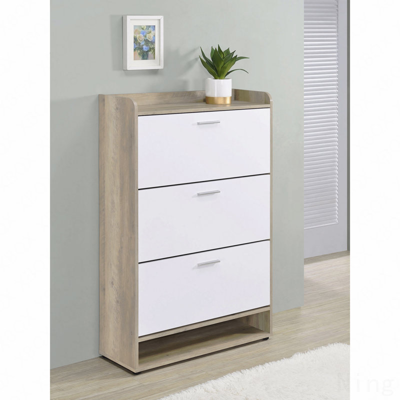 Armoire de rangement à chaussures à 3 niveaux en bois d'ingénierie, Blanc