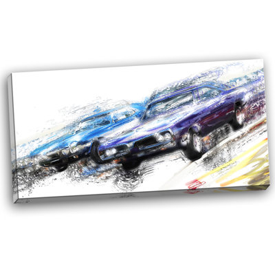 Finish Line - Muscle Car Race - Wrapped Canvas Graphic Art