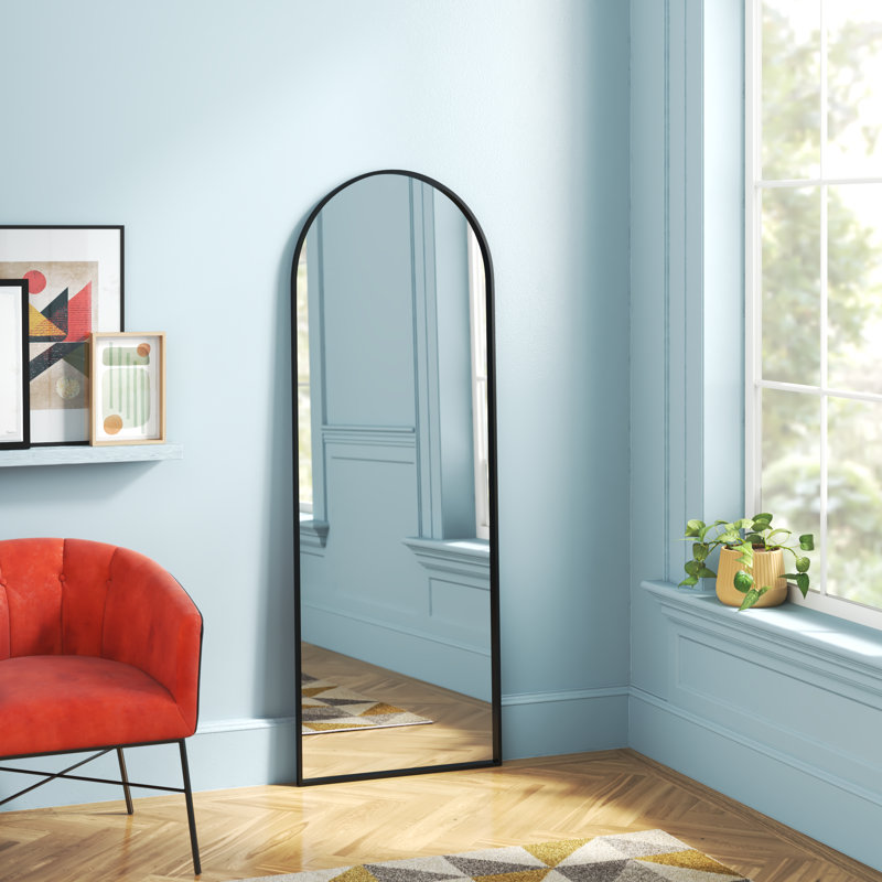 Salma Metal Flat Mirror, 170cm H x 61cm W, Matte Black