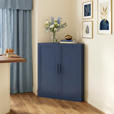 Wine Bar Cabinet with Adjustable Shelves Sideboard Corner Storage Cabinet with Wood Doors Modern Kitchen Pantry Cabinet