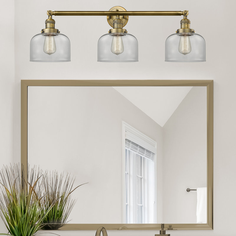 Bell - 3 Light 32" Bath Vanity Light, Antique Brass, Matte White, Incandescent