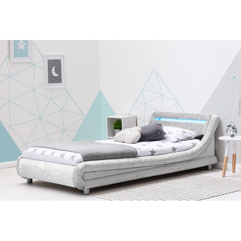 Arine Upholstered Bed with Mattress, Crushed Silver, Single (3'), No Mattress