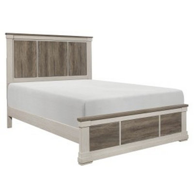 Anida Transitional Bedroom Furniture White And Weathered Gray Finish 1pc Queen Size Bed Wooden Furniture -  Rosalind Wheeler, 7689678EE7F84EF69E90E87E272E0B0B