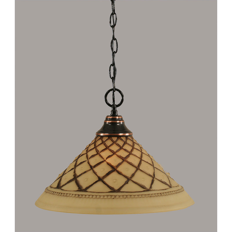 Chain Hung Pendant Shown With Chocolate Icing Glass, Chrome, 11.5" H x 16" W x 16" D