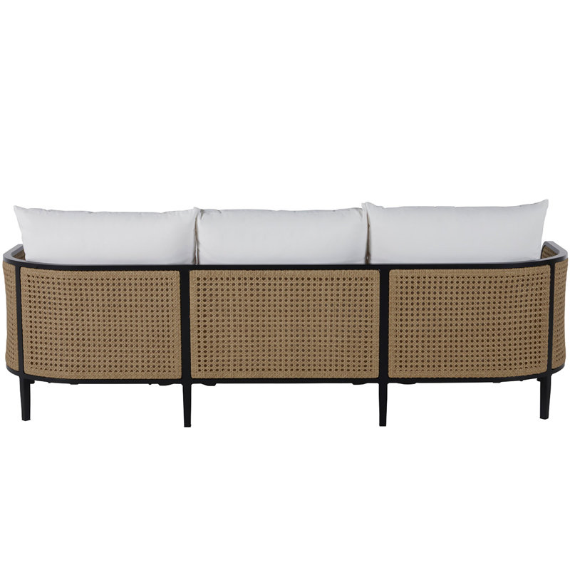 Havana 86" Wide Outdoor Wicker Patio Sofa with Cushions, Rollo Lace InsideOut® Linen, No welt + Standard fill