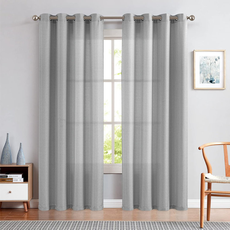 Rideaux à œillets en lin texturé, L 50 po x L 84 po, Gris