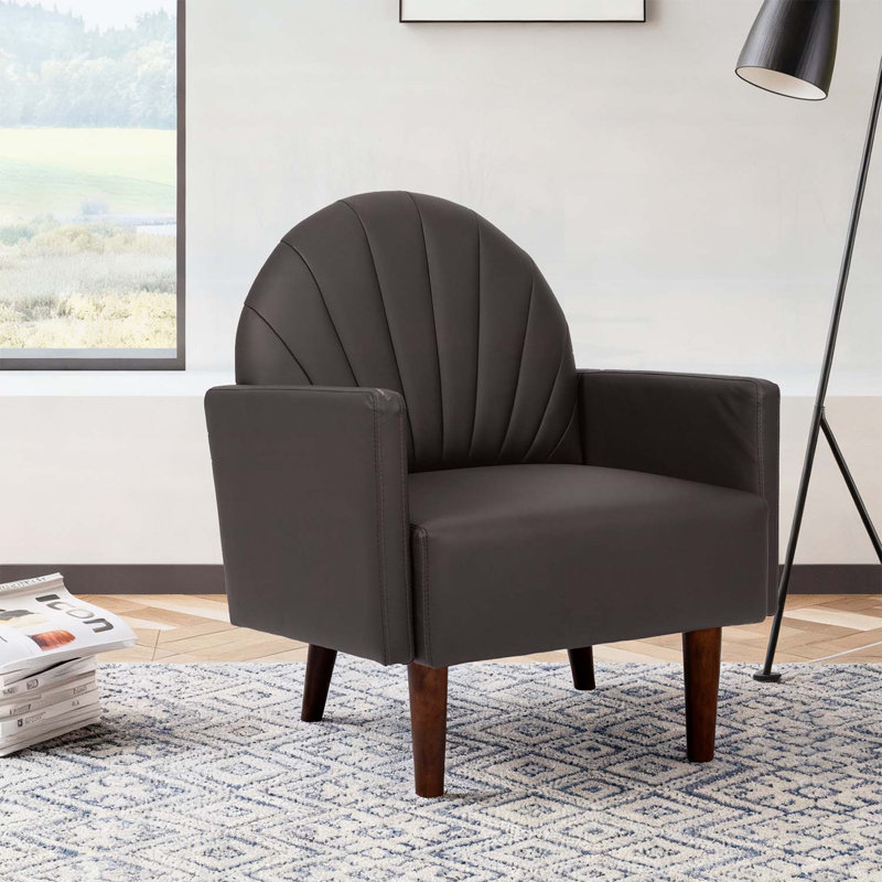 Fauteuil en forme de coquillage avec pieds en bois pour plus de confort et de style, Marron foncé