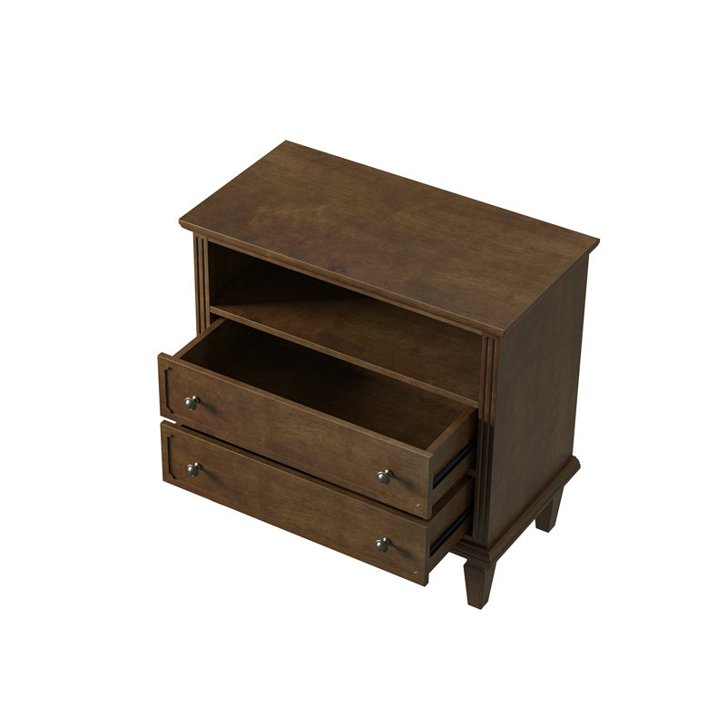 28.3" W 2-Drawer End Table with Charging Station, Walnut